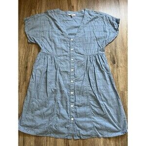 Madewell Blue Cotton Buttondown V-Neck Short Sleeve Mini Dress Size Small